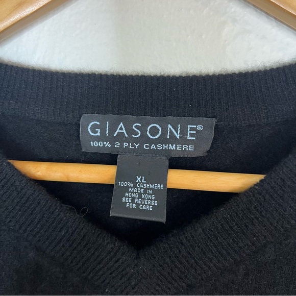 Giasone Men's Sweater V-Neck 2 Ply Black Knit Cashmere Pullover Size XL - Picture 3 of 6